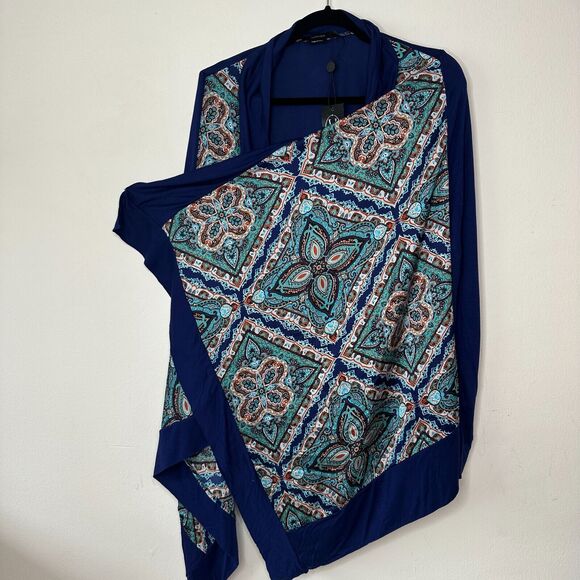Vertigo Satin High Low Paisley Royal Blue Orange Long Sleeve Drape Cardigan S - Picture 6 of 15